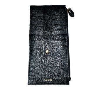 LODIS Card Wallet Pebbled Black Leather 7.25" x 3.5" x‎ .25"